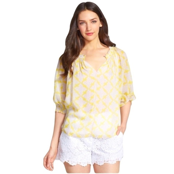 Diane Von Furstenberg Tops - Diane Von Furstenberg Bryn Lightweight yellow Silk Sheer lined chic Blouse Top